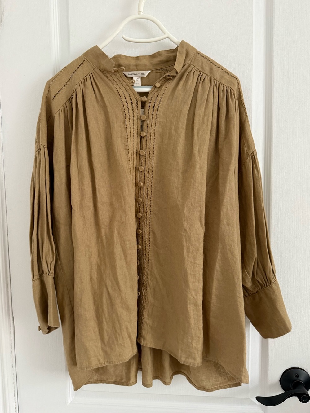 NWT Banana Republic Mira Linen Blouse British Khaki Size L